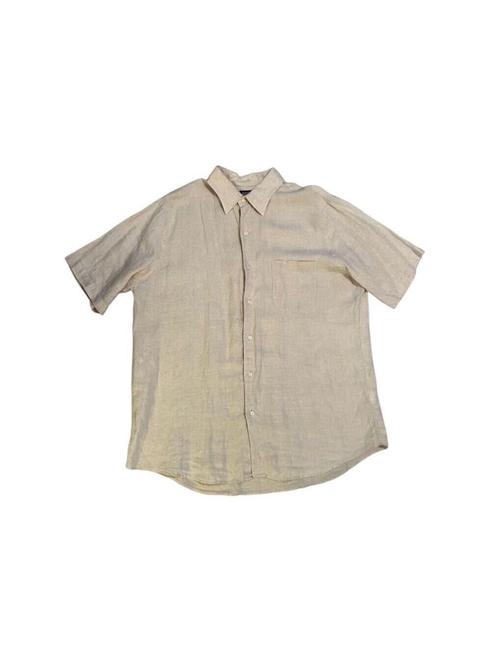 Land’s End 100% Linen Mens Short Sleeve Shirt Button Down Lightweight Vintage L